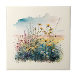 Nature Style Field Flowers Ceramic Tile