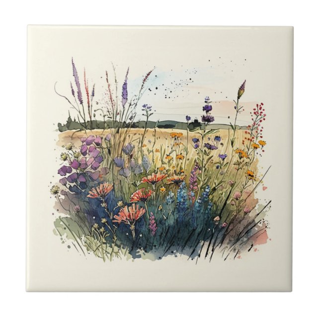 Nature Style Field Flowers Ceramic Tile (Front)