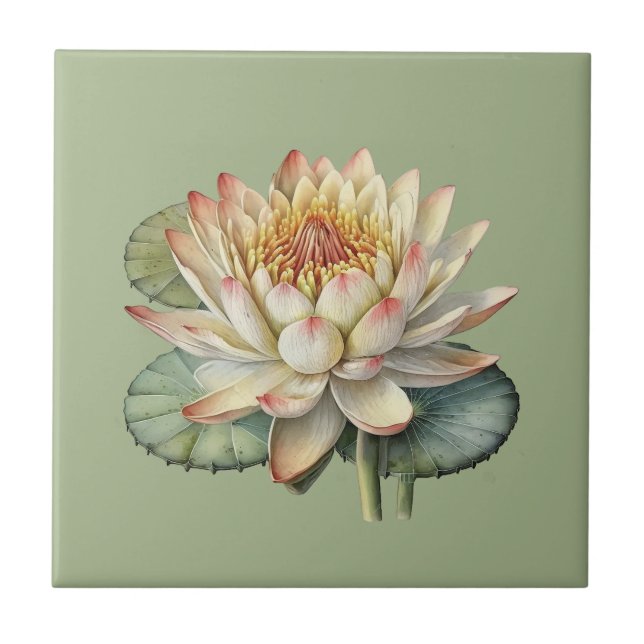 Nature Style Water Lily Ceramic Tile (Front)