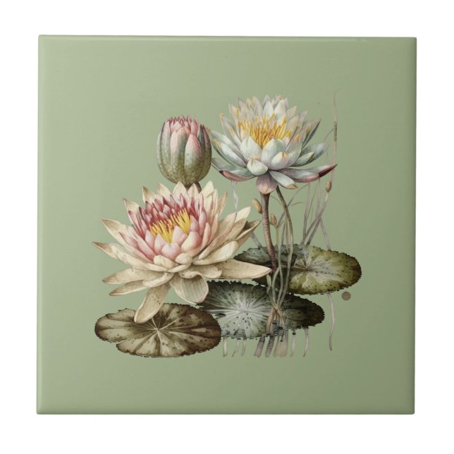 Nature Style Water Lily Ceramic Tile (Front)