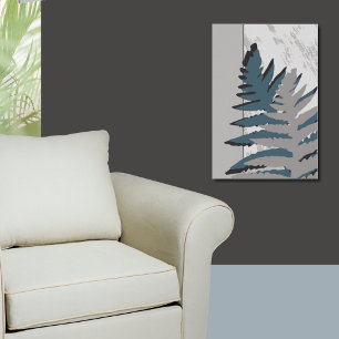 Nature Stylised Grey Fern Leaves Poster