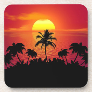 Nature Sunset Palm Trees illustration Coaster