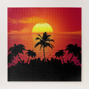 Nature Sunset Palm Trees illustration Jigsaw Puzzle