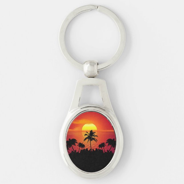 Nature Sunset Palm Trees illustration Key Ring (Front)