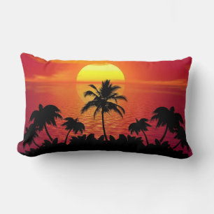 Nature Sunset Palm Trees illustration Lumbar Cushion