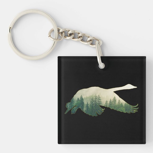 Nature Swan Forest Trees Key Ring (Front)