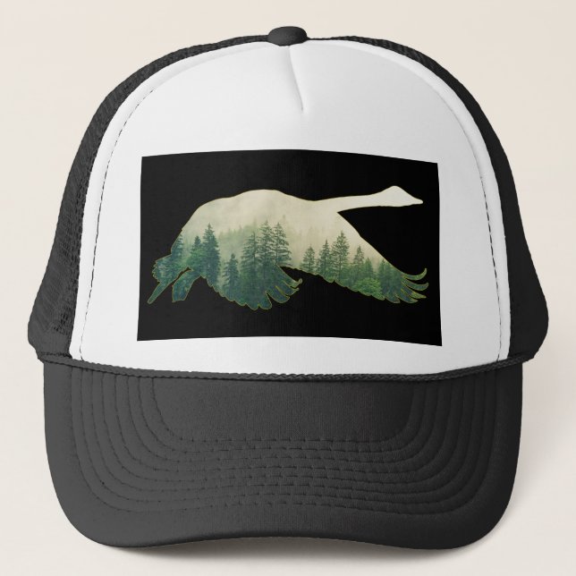 Nature Swan Forest Trees Trucker Hat (Front)