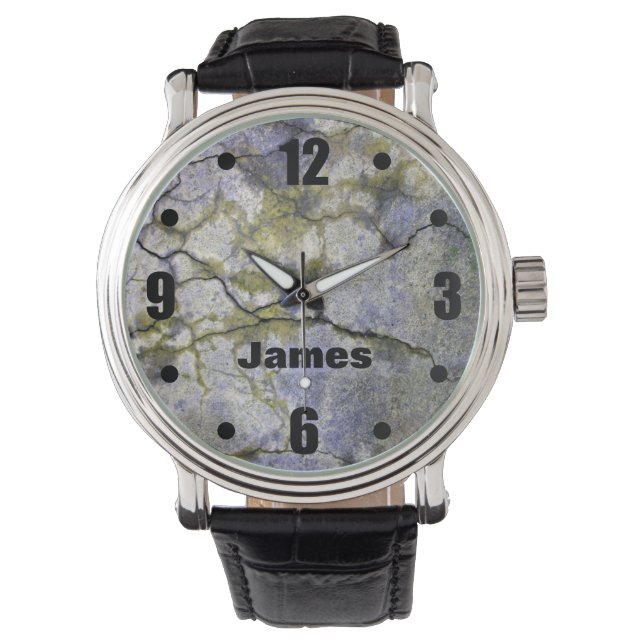 Nature Texture Cracked Mossy Stone with Name Watch (Front)