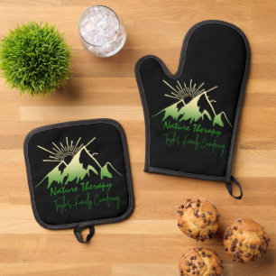 Nature therapy Family camping personalised Oven Mitt & Pot Holder Set