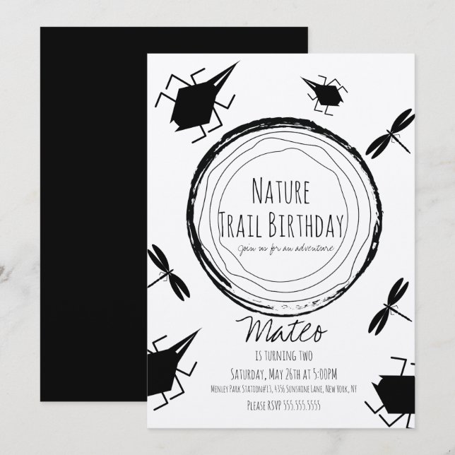 Nature Trail Insect Bug Butterfly Birthday Rustic Invitation (Front/Back)