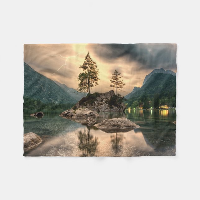 Nature Travels - Water Mountains Landscape Fleece Blanket (Front (Horizontal))