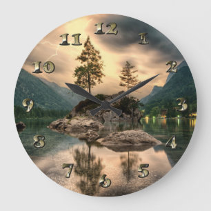 Nature Travels - Water Mountains Landscape Large Clock