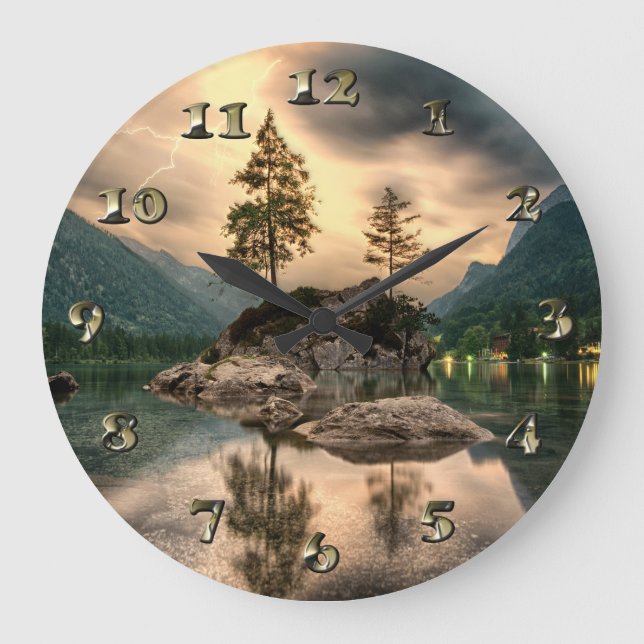 Nature Travels - Water Mountains Landscape Large Clock (Front)