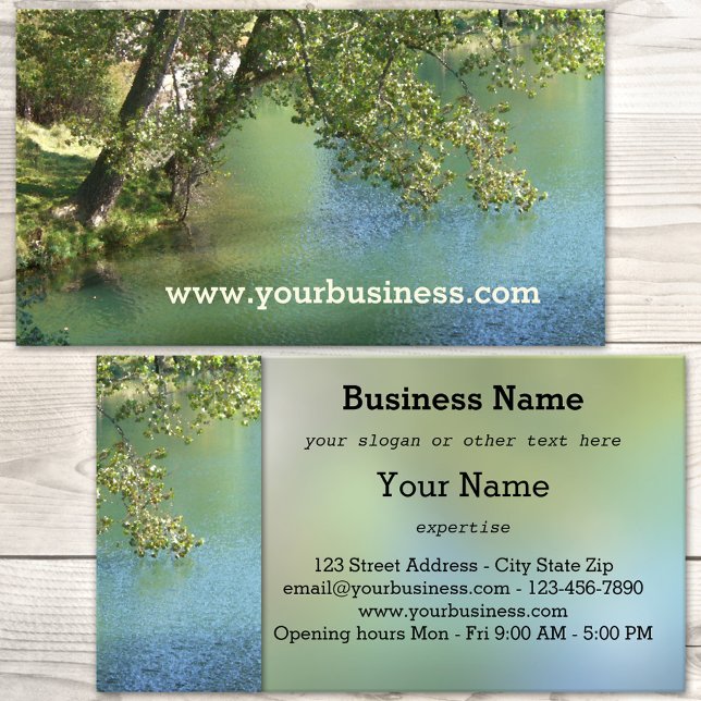 Nature Trees Lake Business Card (Business card with a soulful image of trees at the side of a lake)