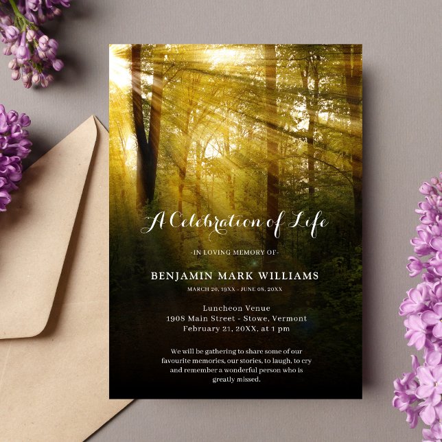 Nature Trees Marble Celebration of Life Funeral Invitation (Creator Uploaded)