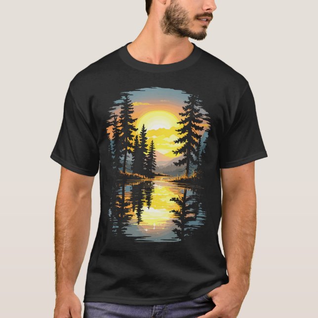 Nature Trees Reflection Sunset Forest Outdoor T-Shirt (Front)