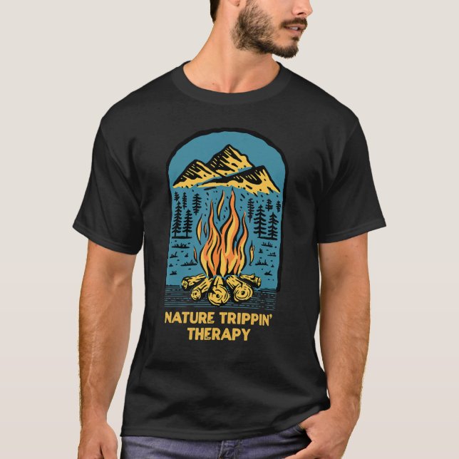 Nature Trippin Therapy Summer Camping Tropical Cam T-Shirt (Front)