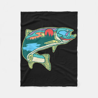 Nature Trout Illustration Vintage Fly Fishing Retr Fleece Blanket