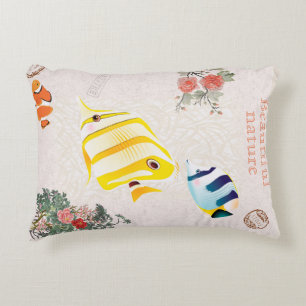 Nature Vintage Modern Fish Flowers Leaves Decorative Cushion