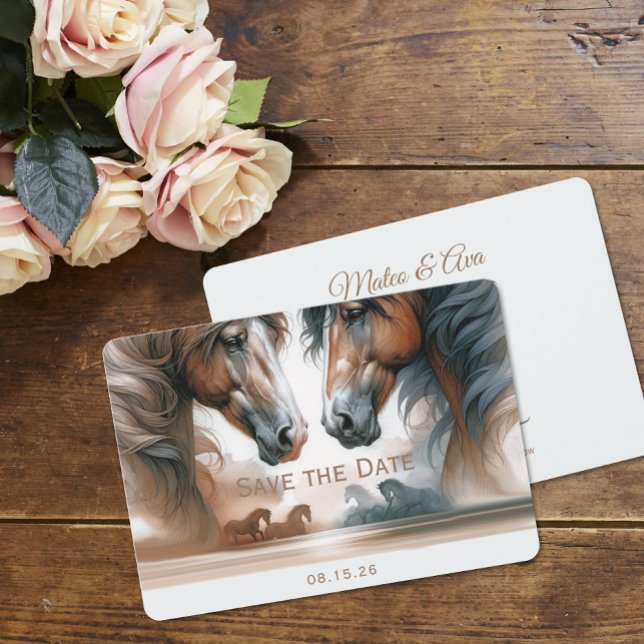 Nature Wedding Brown Save The Date Horses (Creator Uploaded)