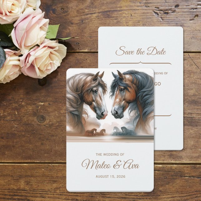 Nature Wedding Brown Save The Date Horses (Creator Uploaded)