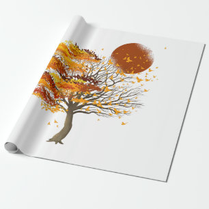 Nature Wildlife Full Moon Tree Flock Of Birds Fore Wrapping Paper