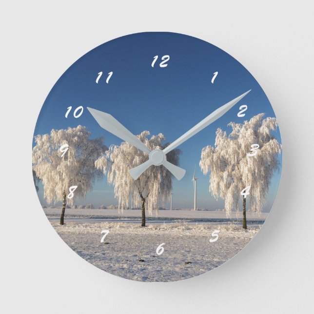 Nature Winter Snow Covered Trees Round Clock (Front)