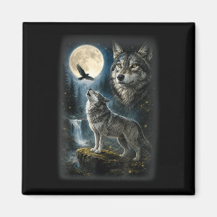 Nature wolf forest trees wolves wild animal moon magnet