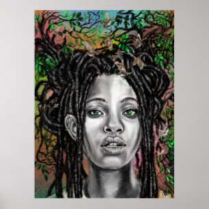 Nature Woman and Birds Poster Print - Painting Art