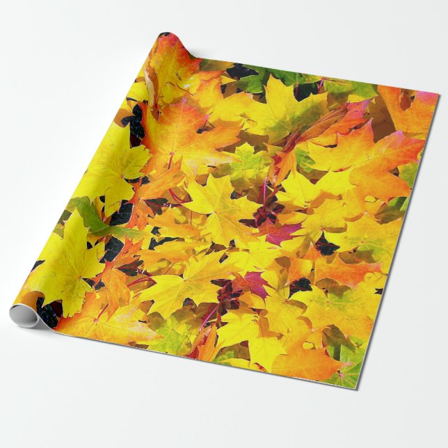 Nature Yellow Orange Red Autumn Leaves Wrapping Paper (Unrolled)