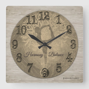 Nature Yoga Tree of Life Square Wall Clock