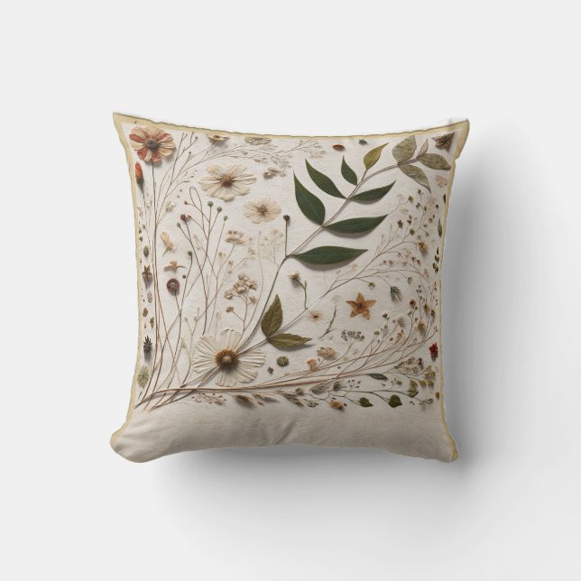 Nature's Beauty Botanical Flowers & Leaves Wedding Cushion (Front)