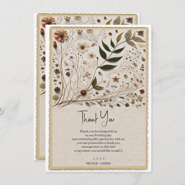 Nature's Beauty Botanical Flowers & Leaves Wedding Invitation (Front/Back)