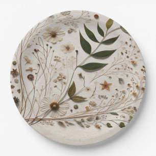 Nature's Beauty Botanical Flowers & Leaves Wedding Paper Plate