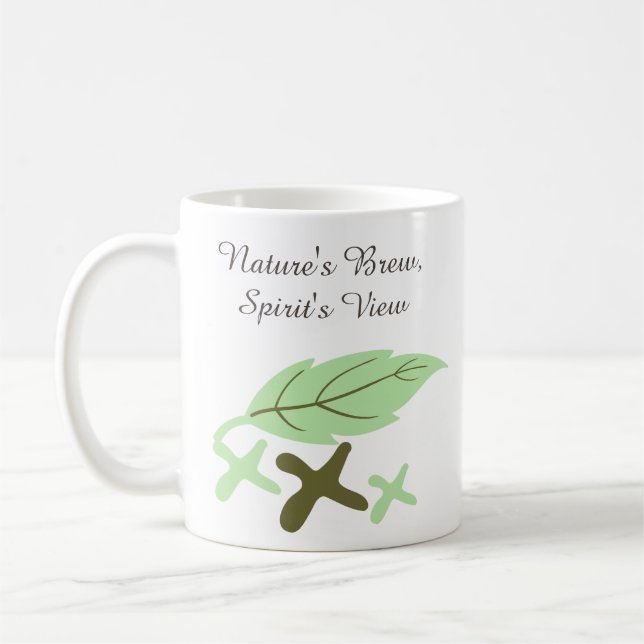 "Nature's Brew, Spirit's View" Personalised Leaf  Coffee Mug (Left)