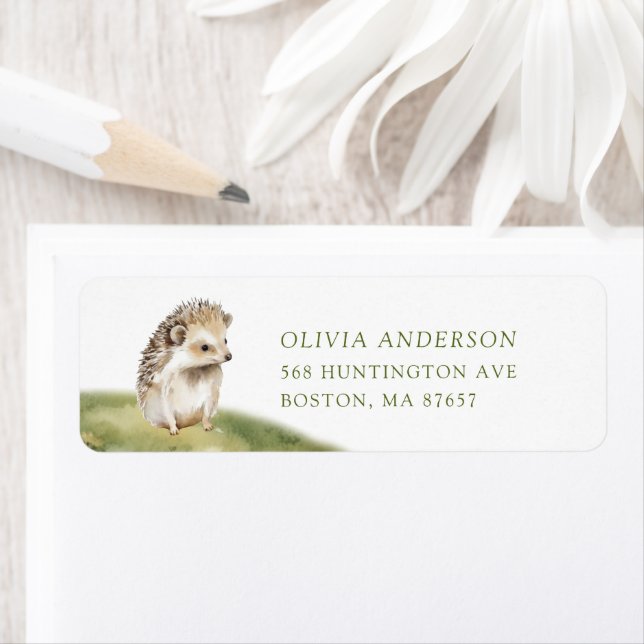 Nature's Delight Baby Shower Hedgehog Return Address Label (Insitu)