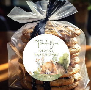 Nature's Delight Bear Baby Shower Classic Round Sticker