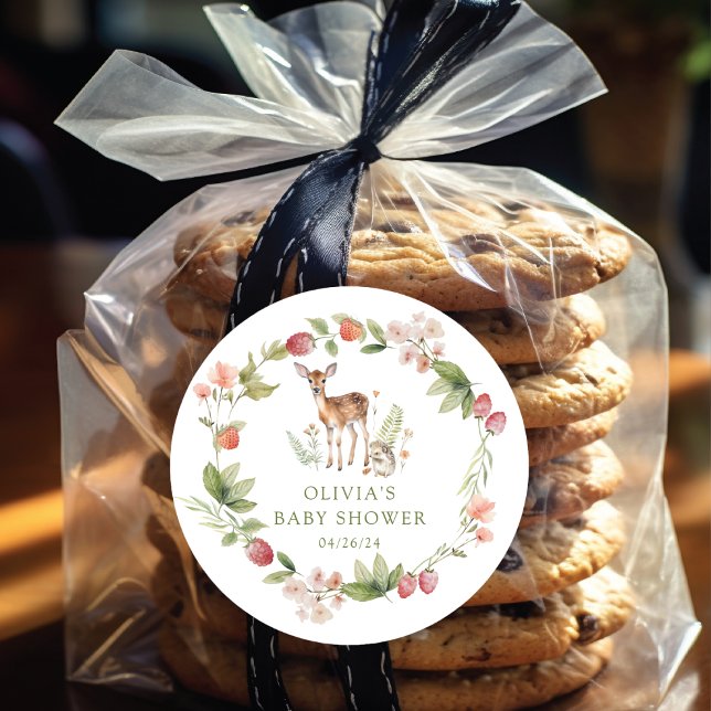 Nature's Delight Deer Baby Shower Classic Round Sticker (Creator Uploaded)