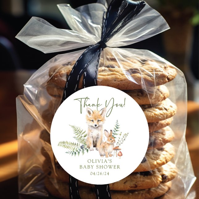 Nature's Delight Fox Baby Shower Classic Round Sticker (Creator Uploaded)