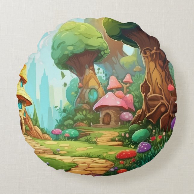 Nature's Embrace: Round Pillow of Scenic Splendour (Front)