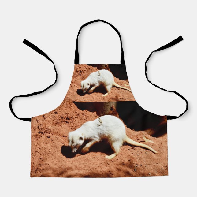 Nature's Forager: White Meerkat Digging for Bugs Apron (Front)