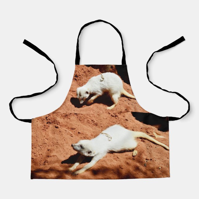 Nature's Forager: White Meerkat Digging for Bugs Apron (Front)