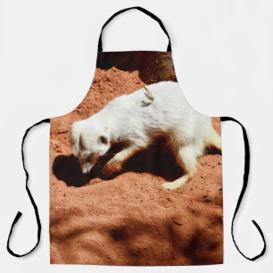 Nature's Forager: White Meerkat Digging for Bugs Apron