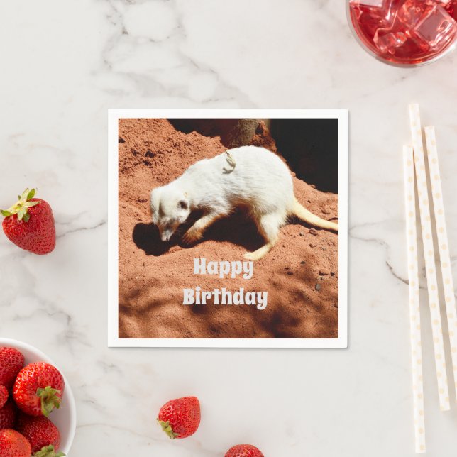 Nature's Forager: White Meerkat Digging for Bugs Napkin (Insitu)