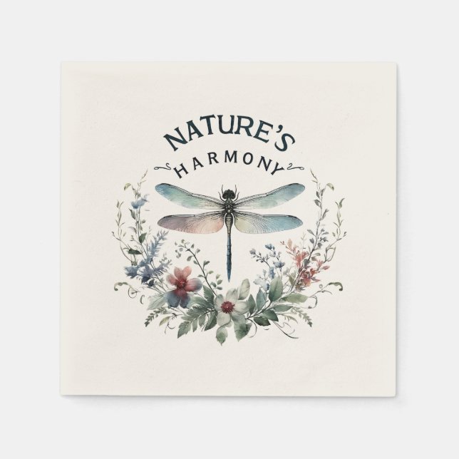 Nature's Harmony - Artistic Dragonfly Napkin (Front)