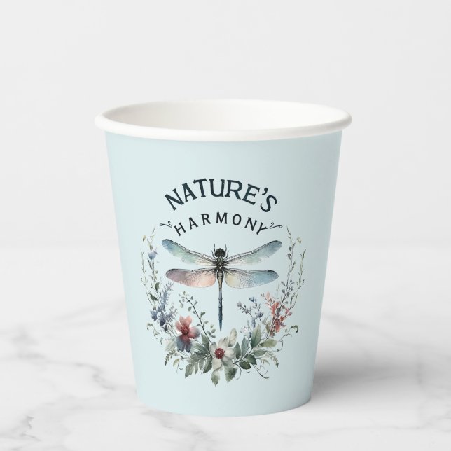 Nature's Harmony - Artistic Dragonfly Paper Cups (Front)