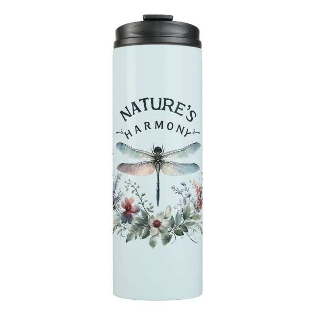 Nature's Harmony - Artistic Dragonfly Thermal Tumbler (Front)