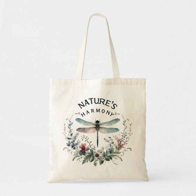 Nature's Harmony - Artistic Dragonfly Tote Bag (Front)
