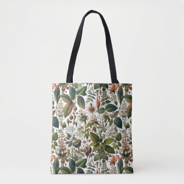 Nature's Harmony: Botanical Seamless Pattern  Tote Bag (Front)