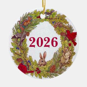 Nature's Holiday Wreath Ceramic Ornament